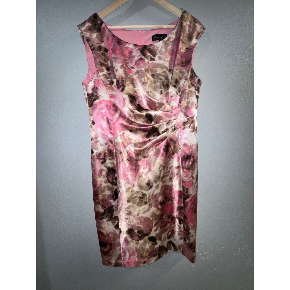Connected Apparel Pink Floral Sheath Dress Size 14 Sleeveless Pleated